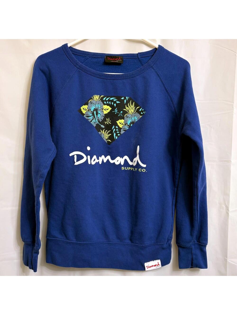 Diamond Supply Co. Men's Medium Blue Floral Diamond Logo Graphic Sweatshirt
